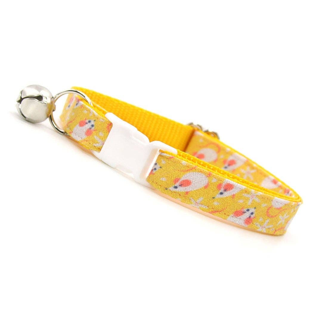 Made By Cleo - "Mouse Mayhem - Goldenrod" - Yellow Mouse Cat Collar Adult (8-13)